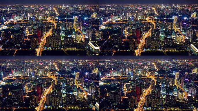 上海城市夜景鸟瞰延时