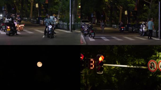 夜里的行人 红绿灯 过马路  赶路的行人