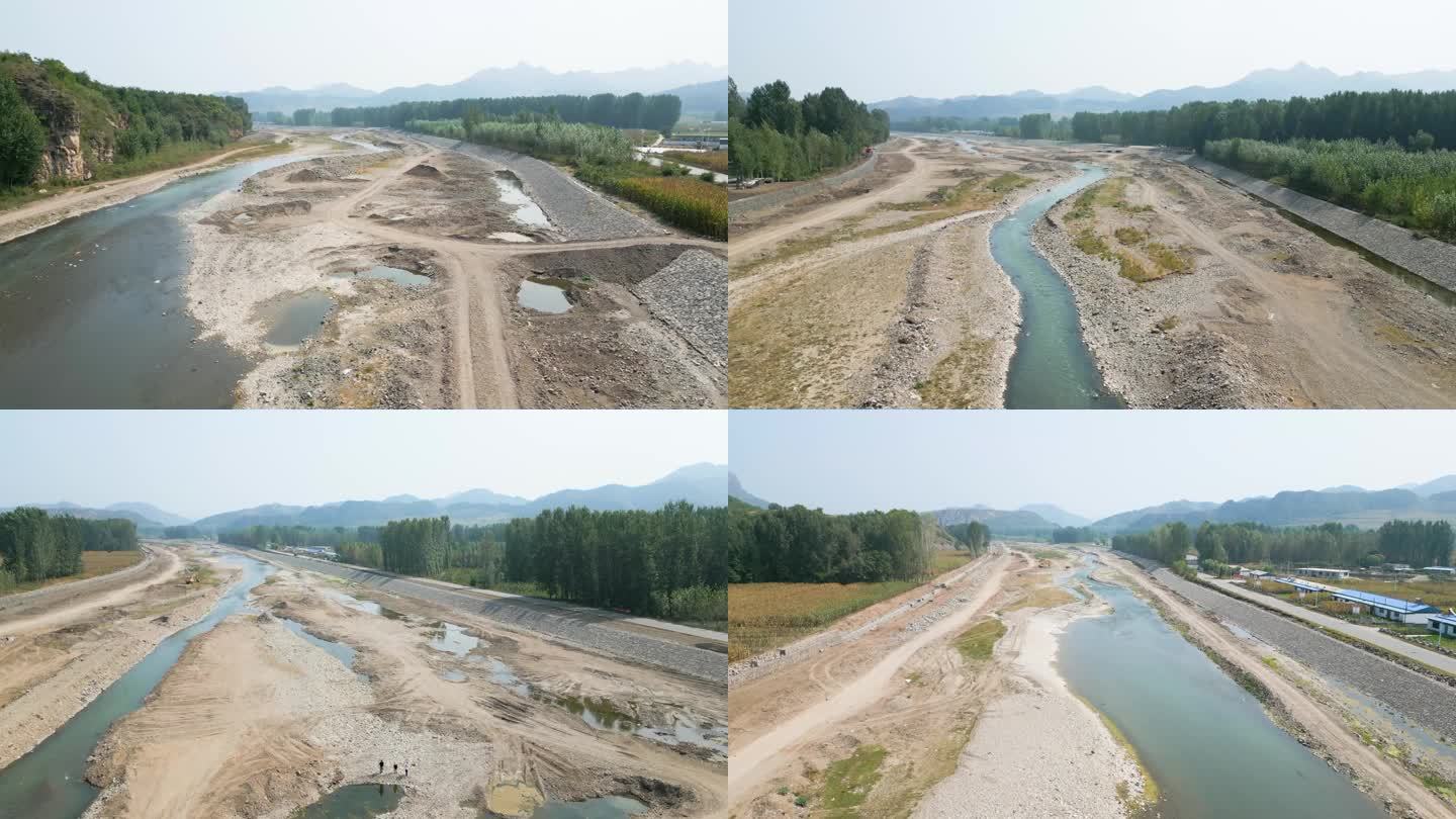 4K航拍药王庙水利工程建设河流断流