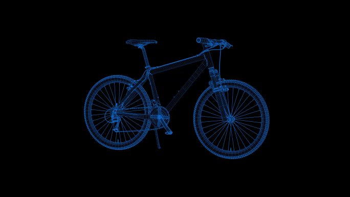 4K蓝色全息科技线框自行车山地车素材通道