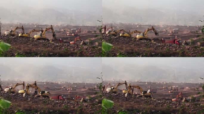 工地现场施工挖掘机渣土车延时