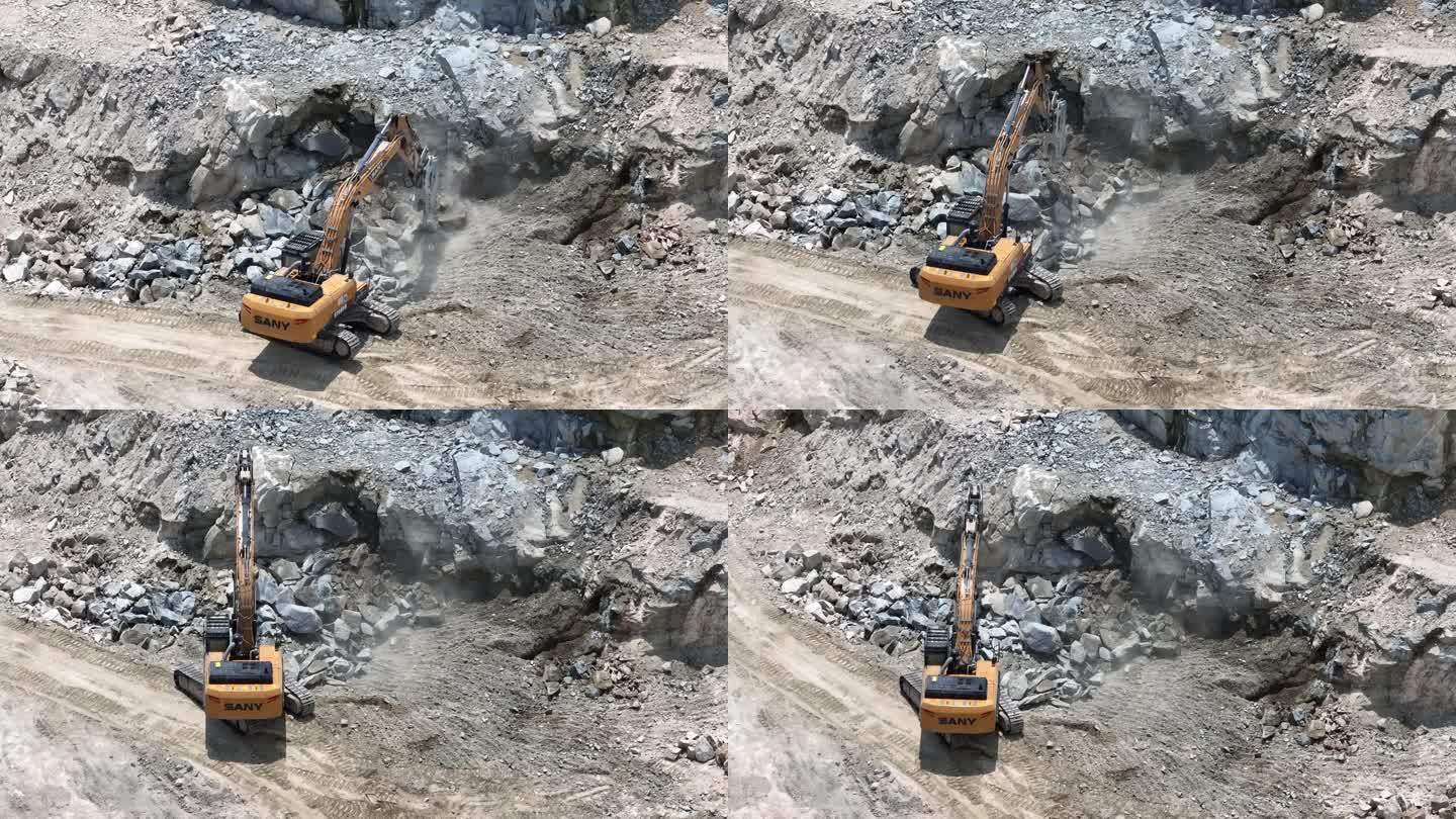 挖掘机 破碎锤 矿山 三一 航拍