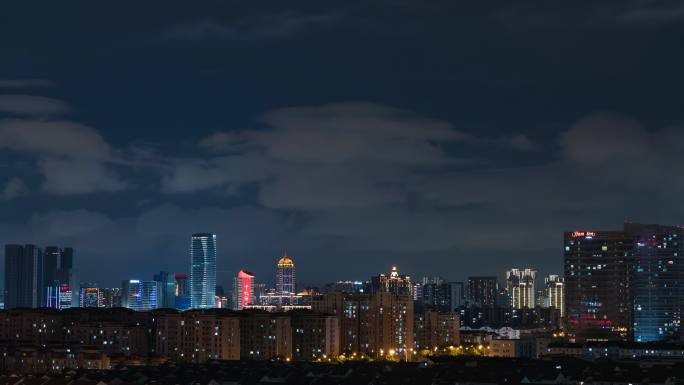 4k延时城市天际线夜景，云层变化云卷云舒