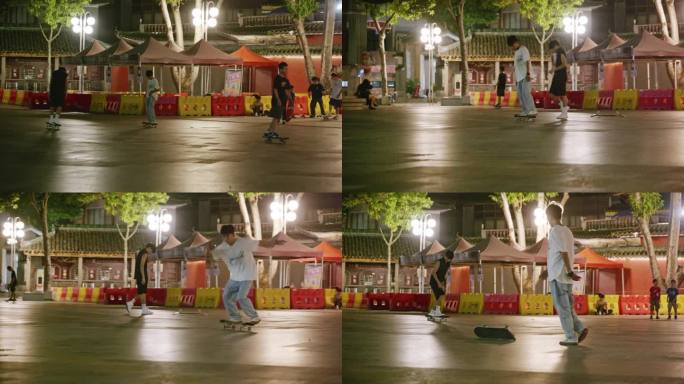 升格慢动作的滑板少年