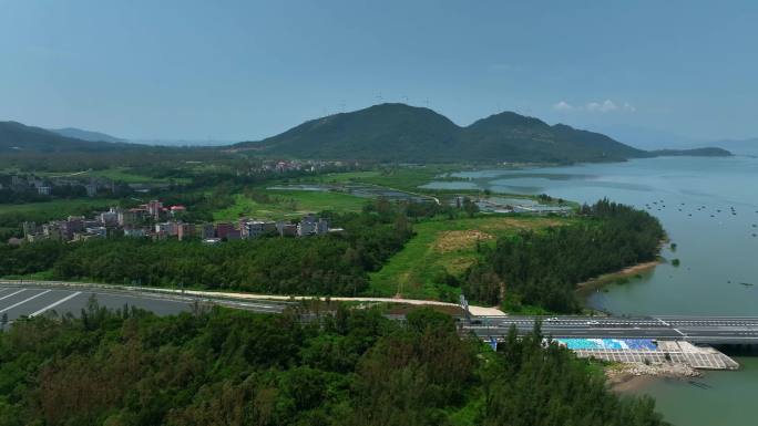 海陵岛闸坡高速公路鸟瞰汽车行驶