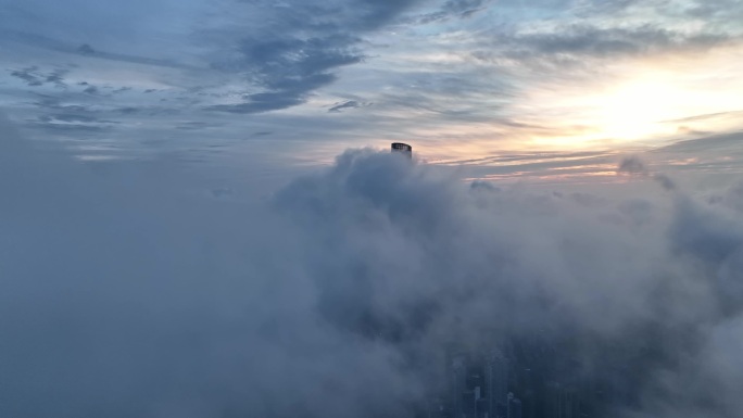 上海陆家嘴日出完美云海天宫之境穿云航拍