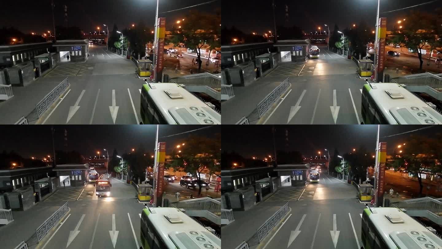 夜晚的公交车站延时摄影