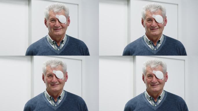 手术后戴医用眼罩的老年人肖像