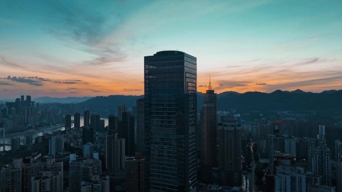 重庆南坪商圈夏日朝霞航拍