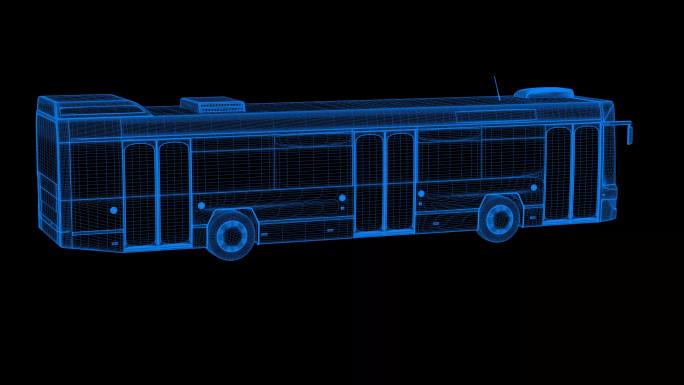 4K蓝色全息科技线框公交车大巴素材带通道