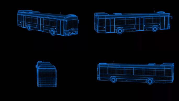 4K蓝色全息科技线框公交车大巴素材带通道