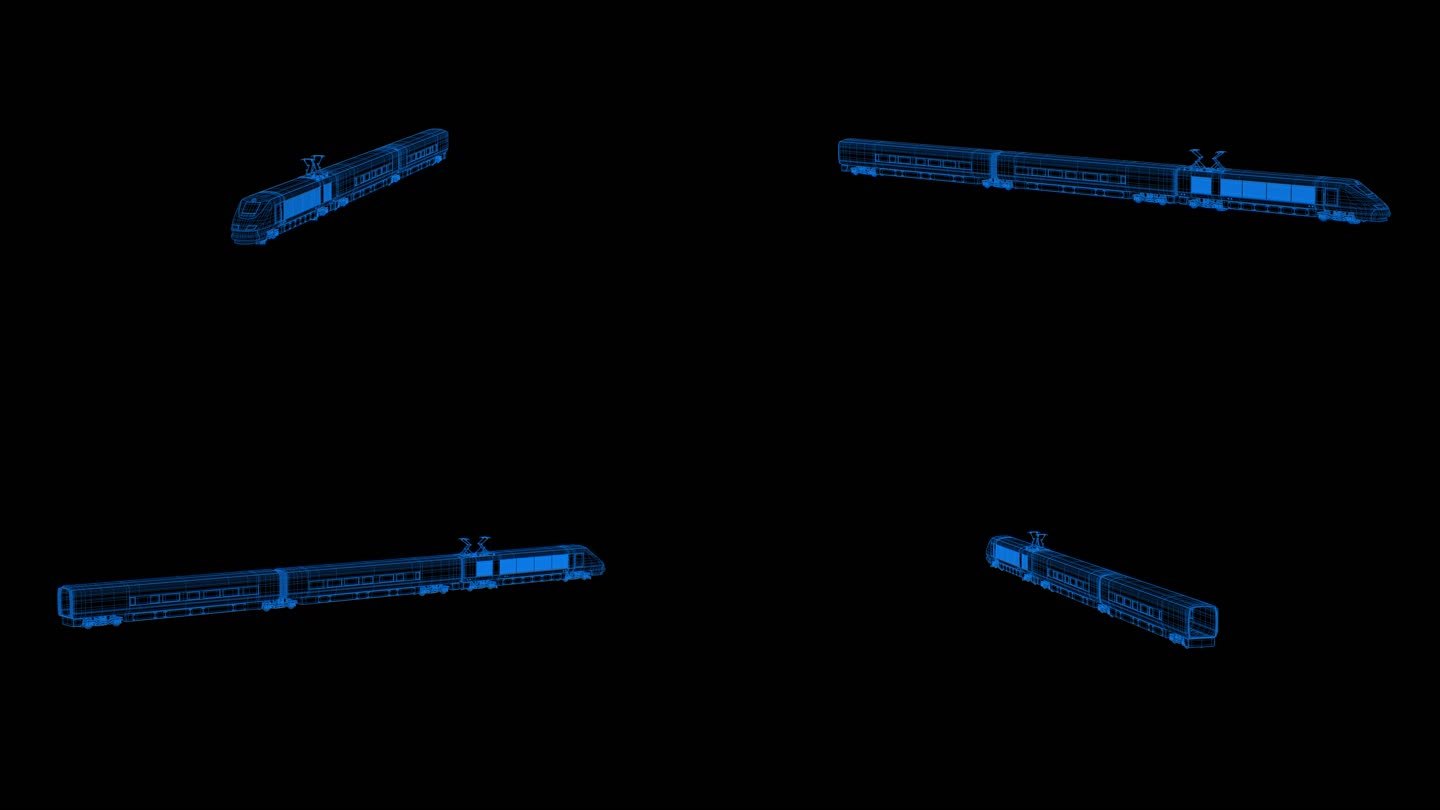 4K蓝色全息科技线框电轨车地铁素材带通道