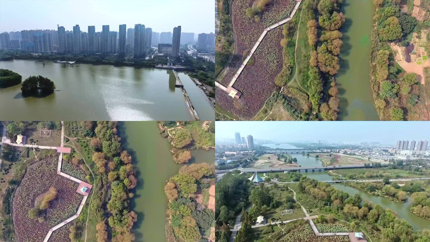 西安浐河灞河生态公园航拍4K