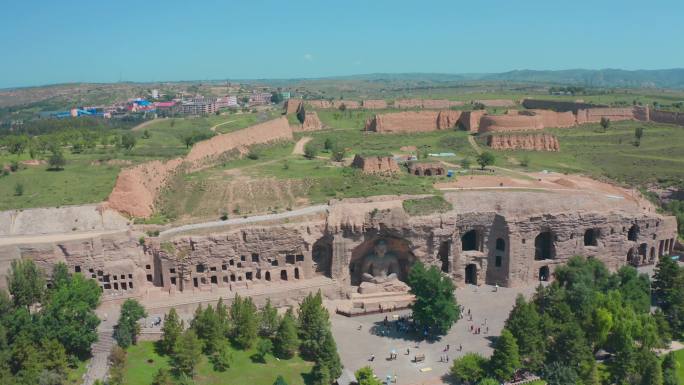 航拍大同云冈石窟