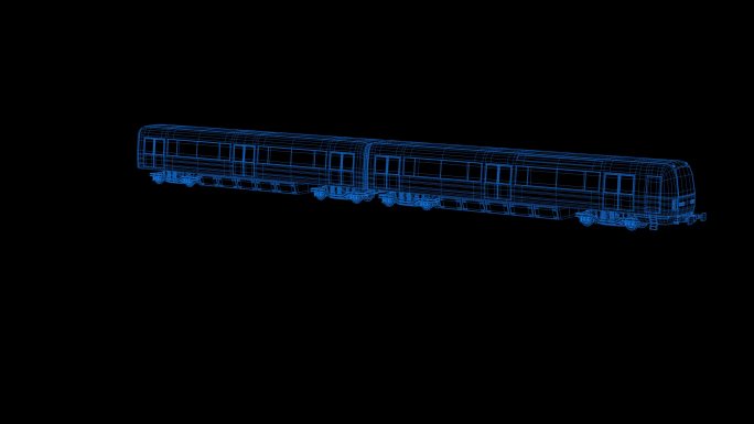 4K蓝色全息科技线框电轨车地铁素材带通道