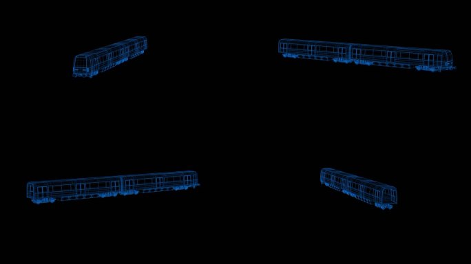 4K蓝色全息科技线框电轨车地铁素材带通道