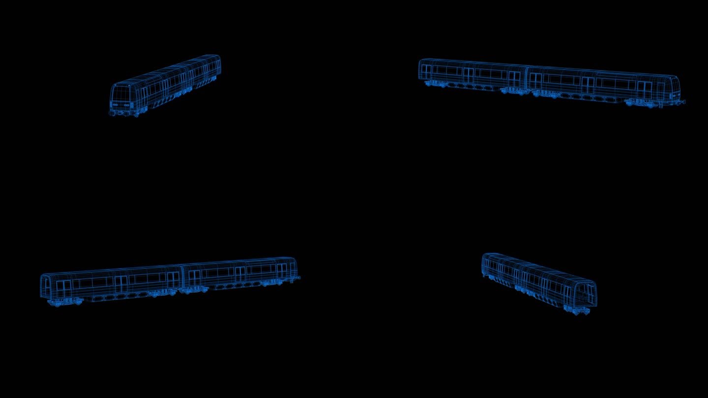 4K蓝色全息科技线框电轨车地铁素材带通道