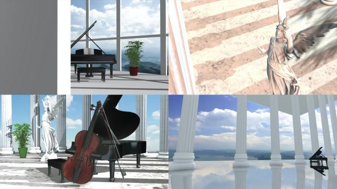 高端光影高级剪辑概念塑像钢琴空间维度世界