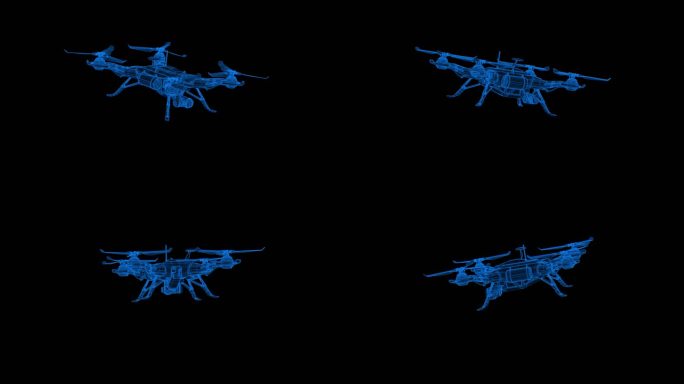 4K蓝色全息科技线框无人机素材带通道