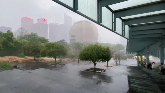 暴雨 钱江新城 躲雨