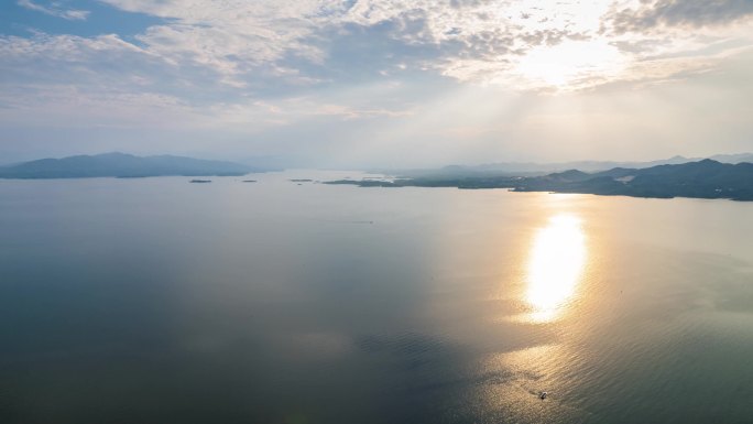 航拍太行山岗南落日延时