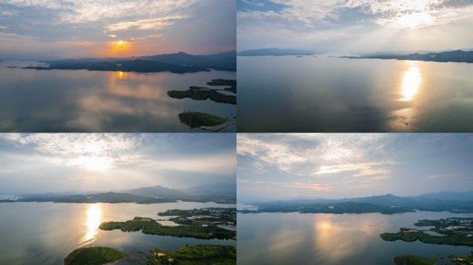 航拍太行山岗南落日延时