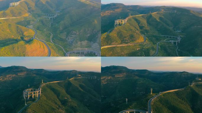 航拍太原天龙山旅游公路