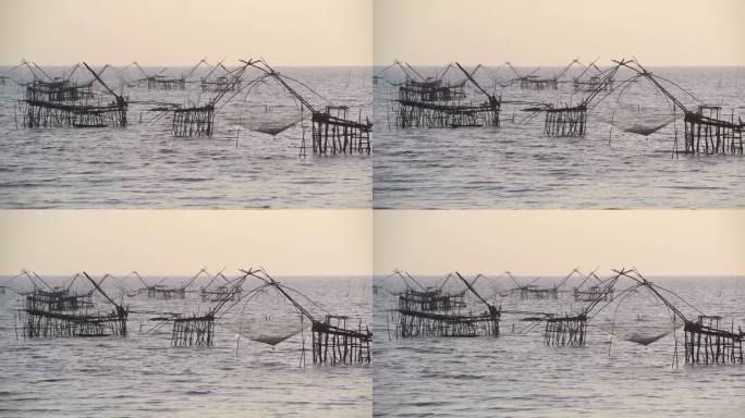 泰国塔莱湖附近的Pakpra Phatthalung，传统渔民带着捕鱼陷阱，也被称为Yor建筑