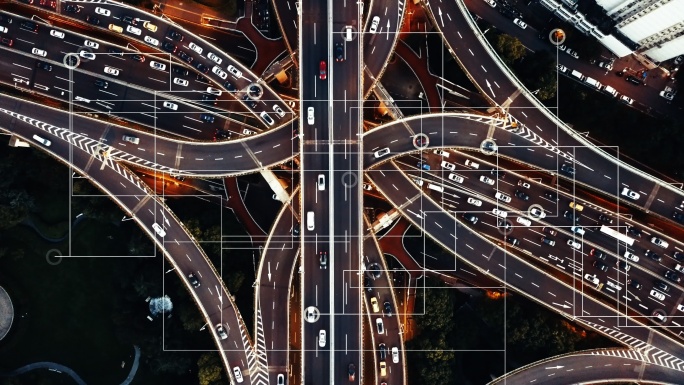 未来智能交通卫星定位导航航拍鸟瞰车辆互联