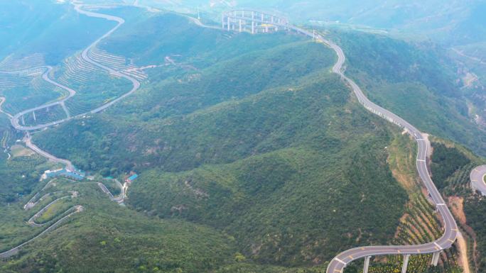 航拍太原天龙山旅游公路