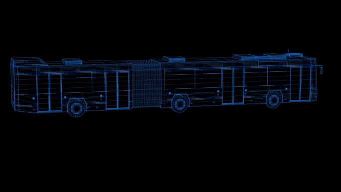4K蓝色全息科技线框公交车素材带通道