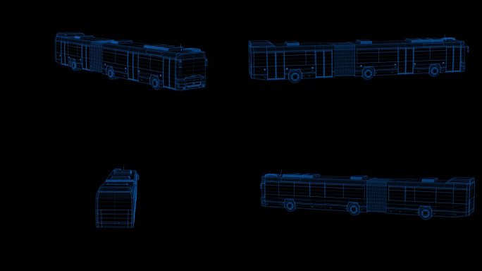 4K蓝色全息科技线框公交车素材带通道