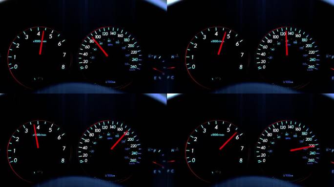 汽车比赛中速度表和转速表的特写