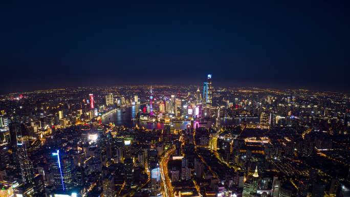 上海鸟瞰夜景延时