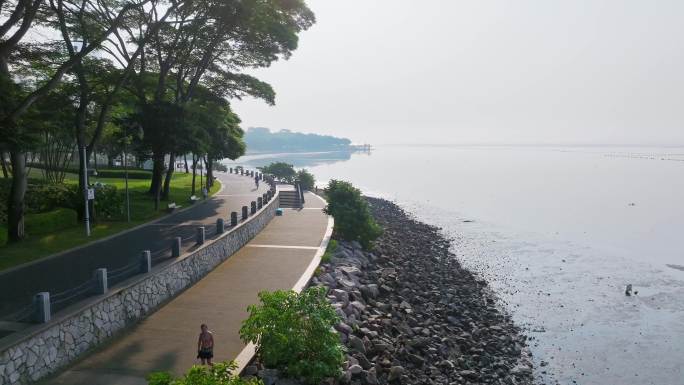 4K正版-航拍深圳湾海边步道骑行的人04