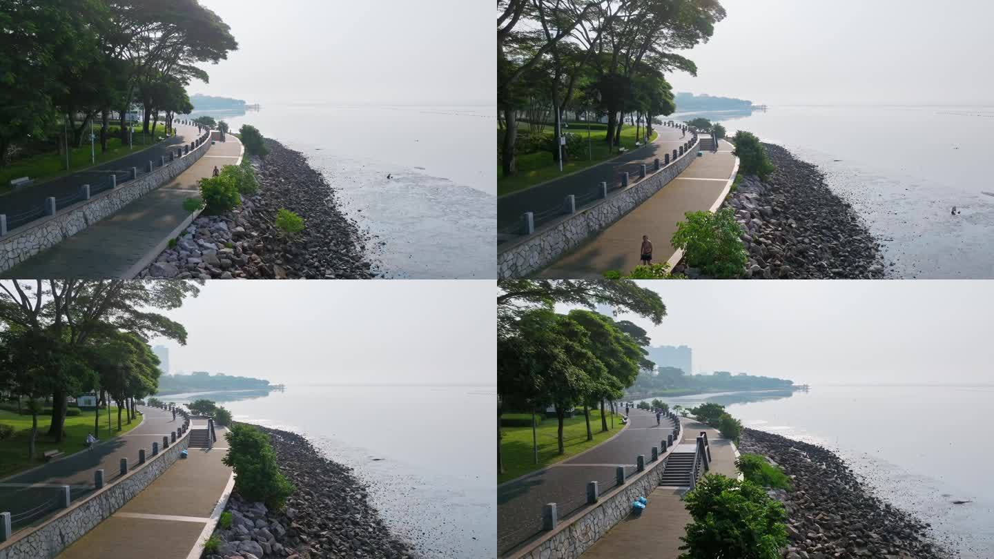 4K正版-航拍深圳湾海边步道骑行的人04