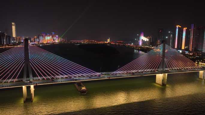 长沙银盆岭大桥夜景航拍