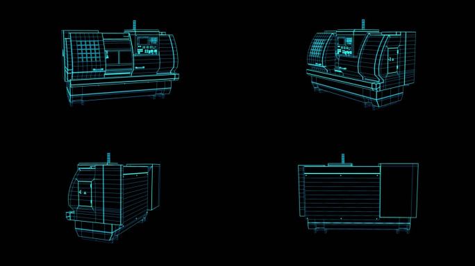 蓝色全息线框科技数控机床素材带通道