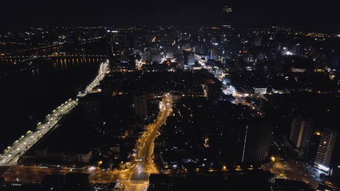 延时航拍长沙夜景天际线