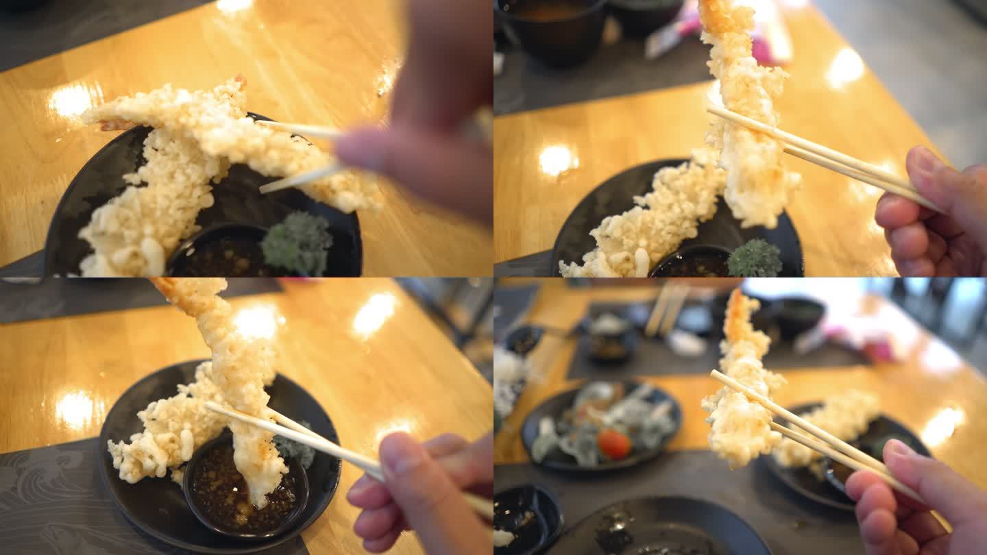 POV在日本餐厅吃虾天妇罗