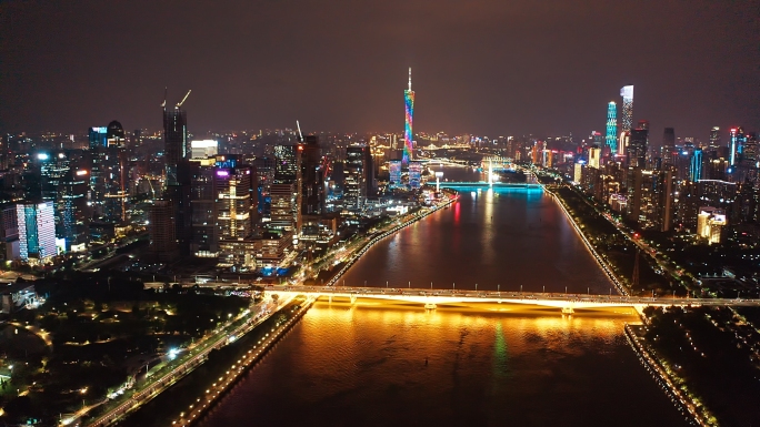广州琶洲CBD商圈夜景大桥航拍