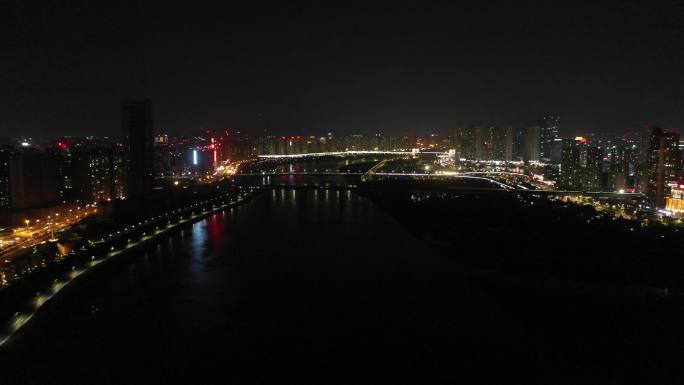 泉州晋江夜景航拍东海泰禾广场城市江滨夜景