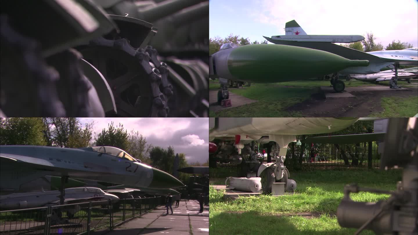 俄罗斯军事博物馆的老战机坦克等空镜