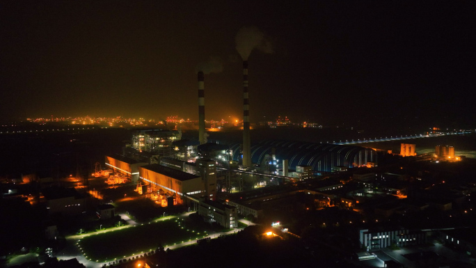 【有版权】4K大型现代化发电厂夜景航拍