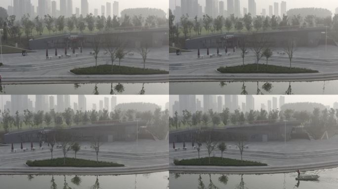 河南郑州城市地标蝶湖公园航拍
