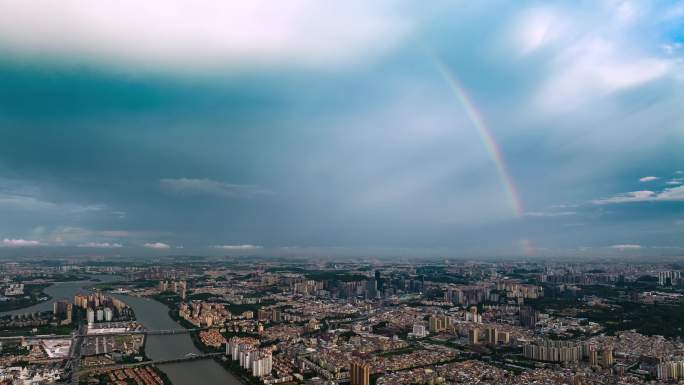 【超清4K】广州城市雨后彩虹航拍延时