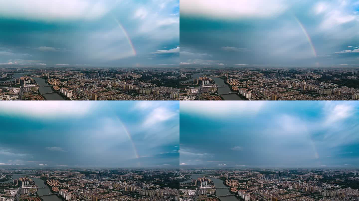 【超清4K】广州城市雨后彩虹航拍延时