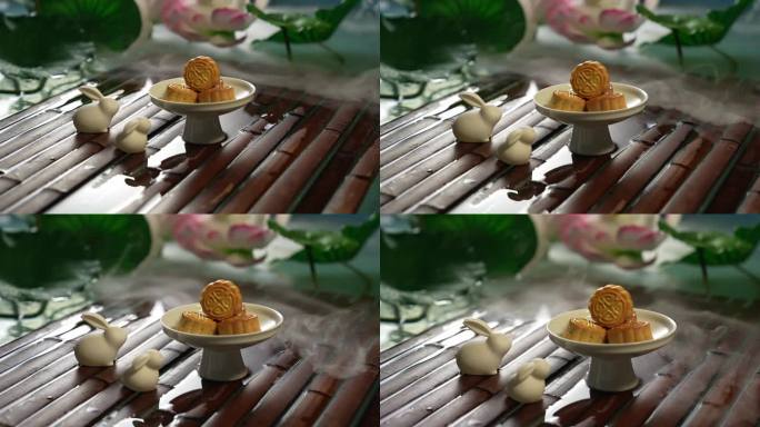 中秋节兔子形象和月饼