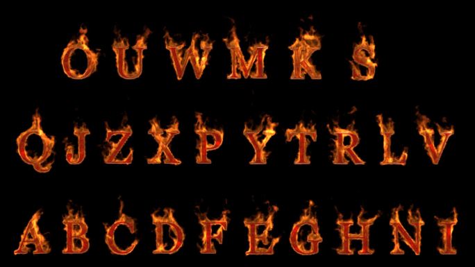 文本火焰英文字母26个大写字母燃烧单词英
