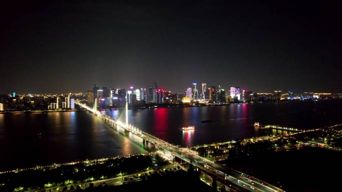 4K航拍杭州钱江新城钱江三桥城市夜景